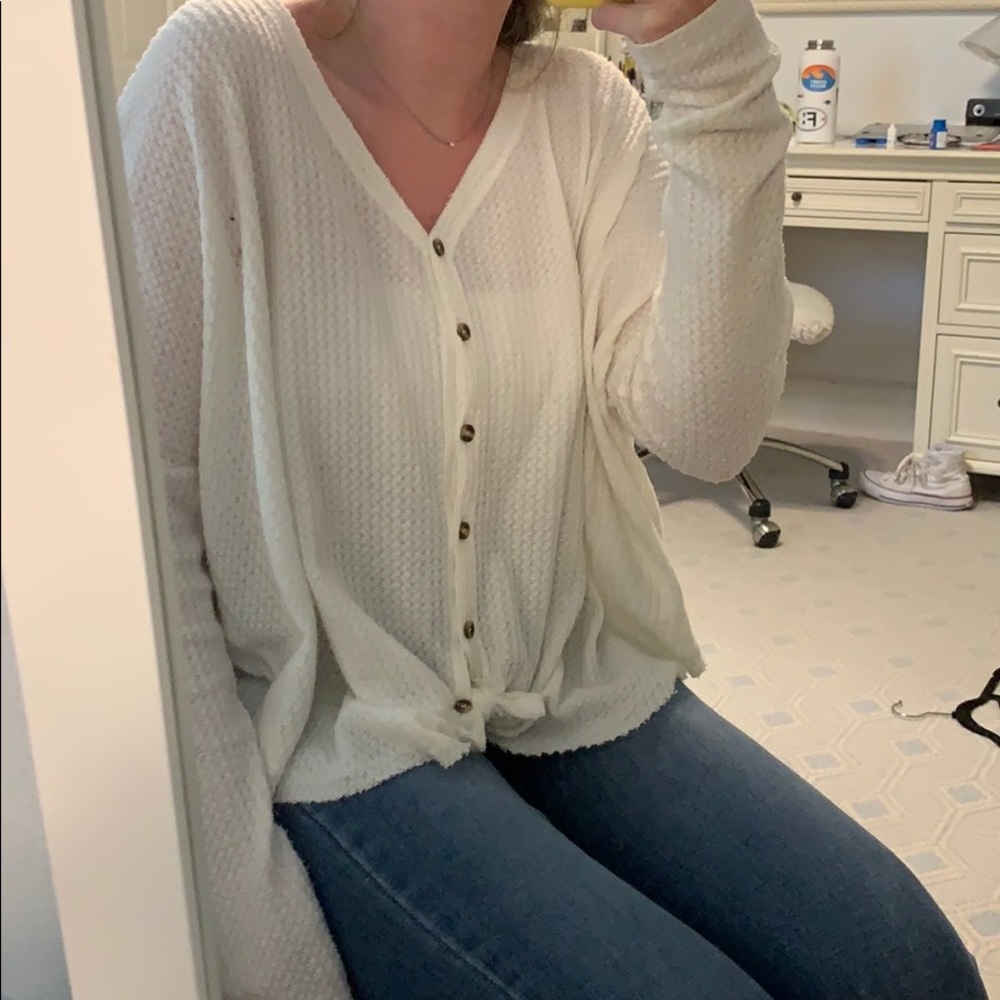 Oversized Thermal White Button Down Top - image 3